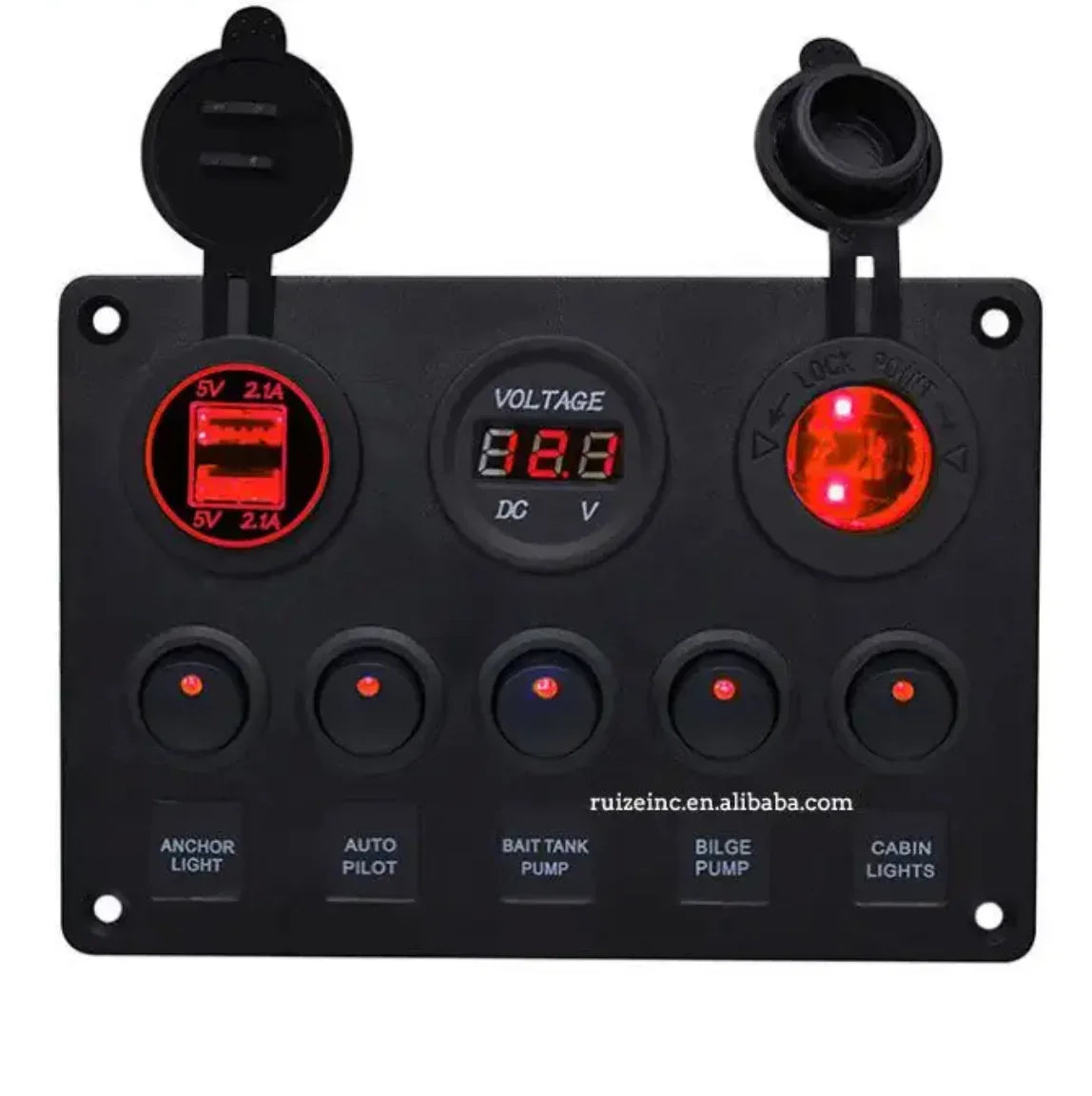 Switch panel 5 button - red light
