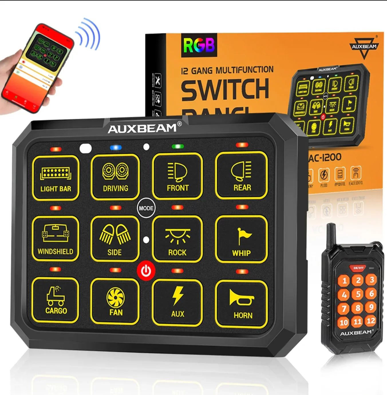لوح حكم 12 دقمة تحكم بولتوث و ريموت-AC-1200 RGB SWITCH PANEL WITH APP&REMOTE CONTROL, TOGGLE/ MOMENTARY/ PULSED MODE SUPPORTED(ONE-SIDED OUTLET)
