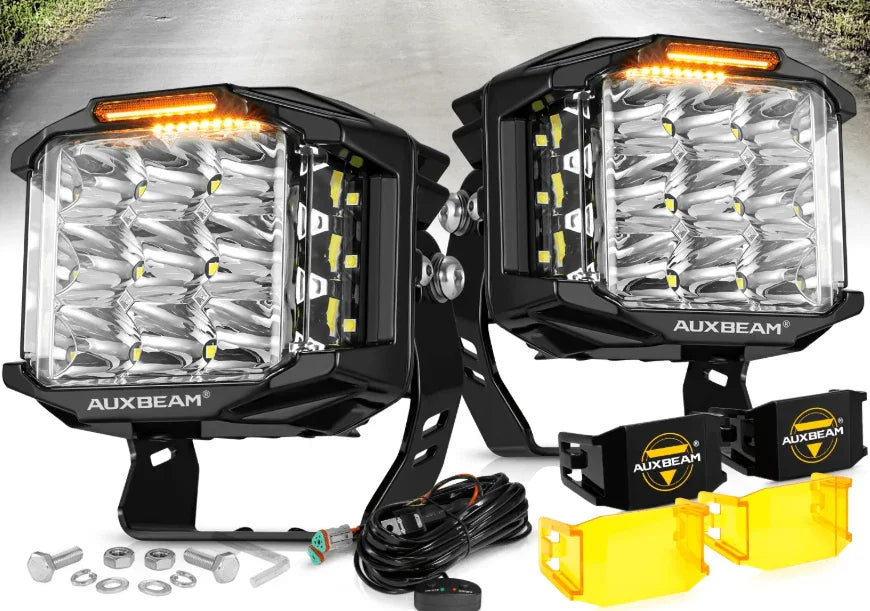 ليت 5 انش V-MAX Series | 5 Inch 168W 16440LM Spot Beam Side Shooter LED Square Pod Lights with Amber DRL