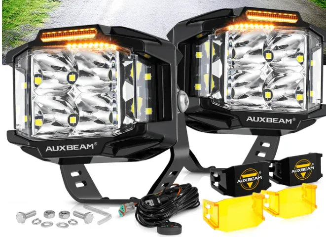 ليت 4 انش V-MAX Series | 4 Inch 92W 8960LM Spot Beam Side Shooter LED Square Pod Lights with Amber DRL