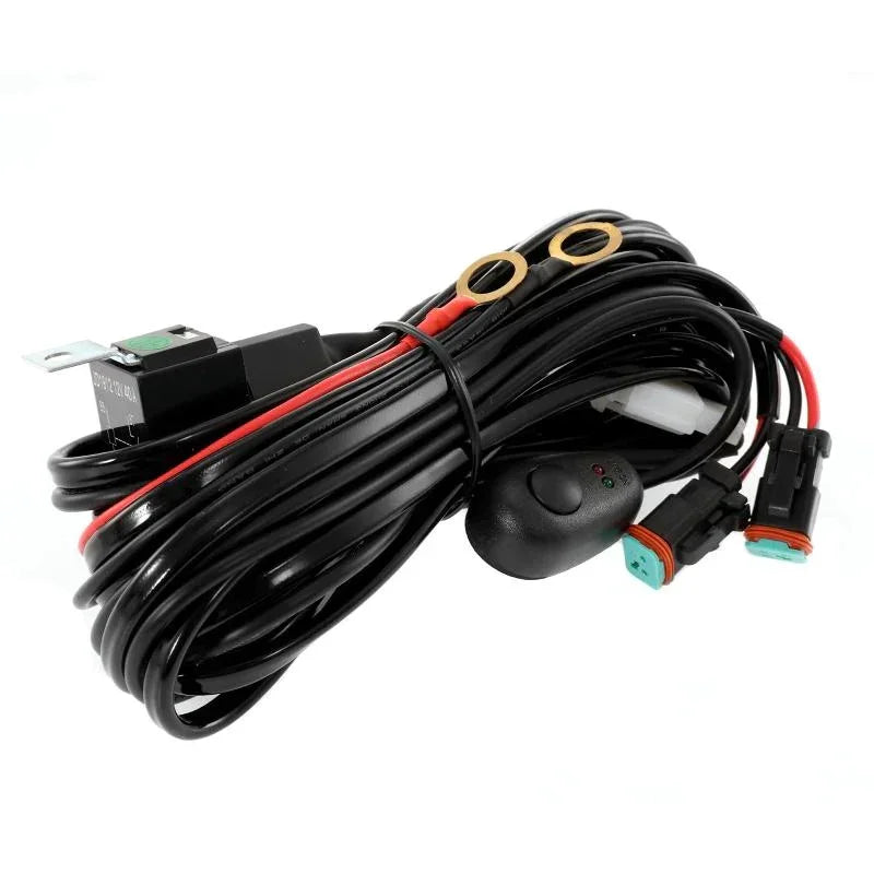 ظفيرة(2 LEADS 16AWG) DT CONNECTOR LED LIGHT BAR WIRING HARNESS KIT WITH FUSE 12V 40A RELAY ON/OFF SWITCH