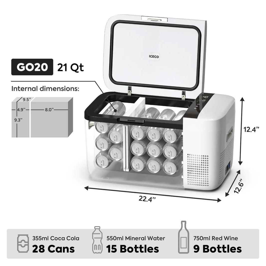 21QT GO20 Dual Zone 12V Portable Freezer (White) | OPEN BOX-كرتون مفتوح
