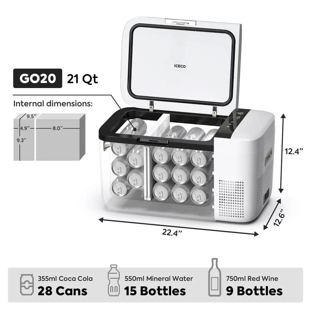 21QT GO20 Dual Zone 12V Portable Freezer (White) | ICECO