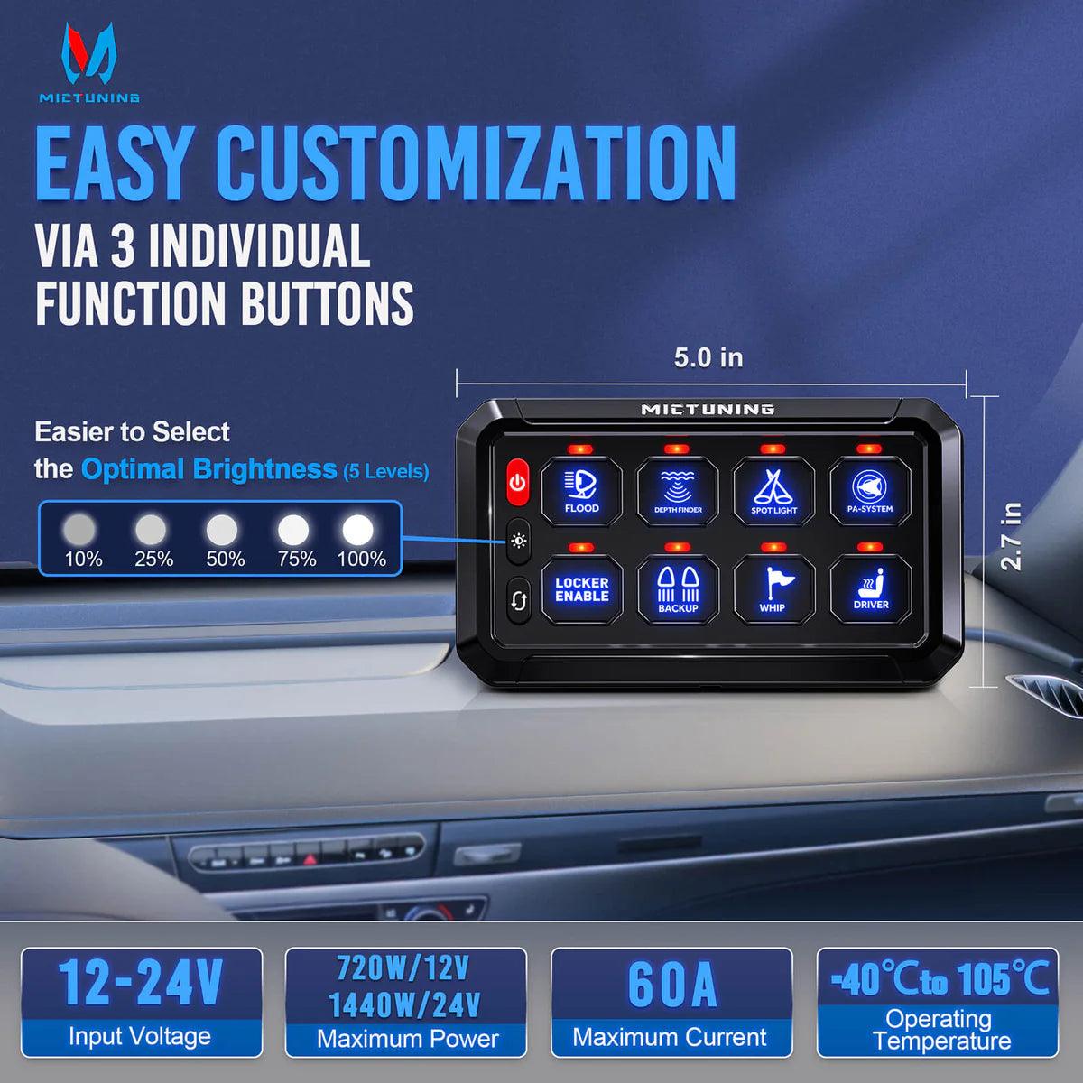 P1S-B Blue 8 Gang Switch Panel 5″ Multifunction Toggle Momentary Pulsed Circuit Control Box Switch Panel
