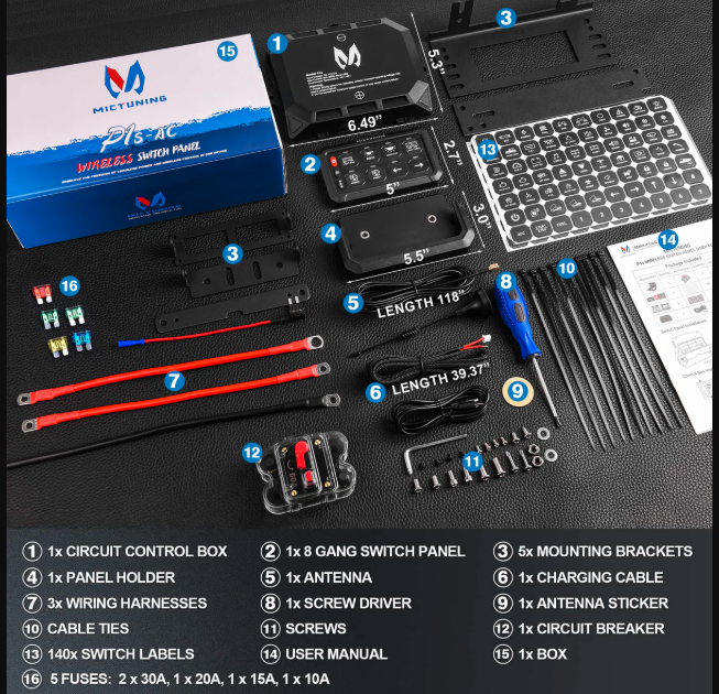 Wireless Cordless 8 Gang RGB Switch Panel P1s-AC, 5-Level Brightness, Multifunction Removable Panel