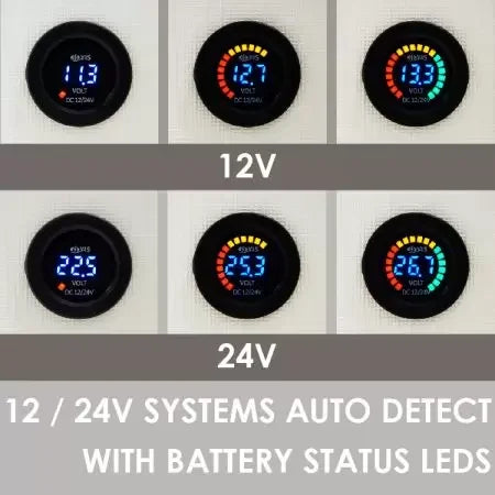 DC 12V / 24V Waterproof Voltage Meter With Round Battery Level Display