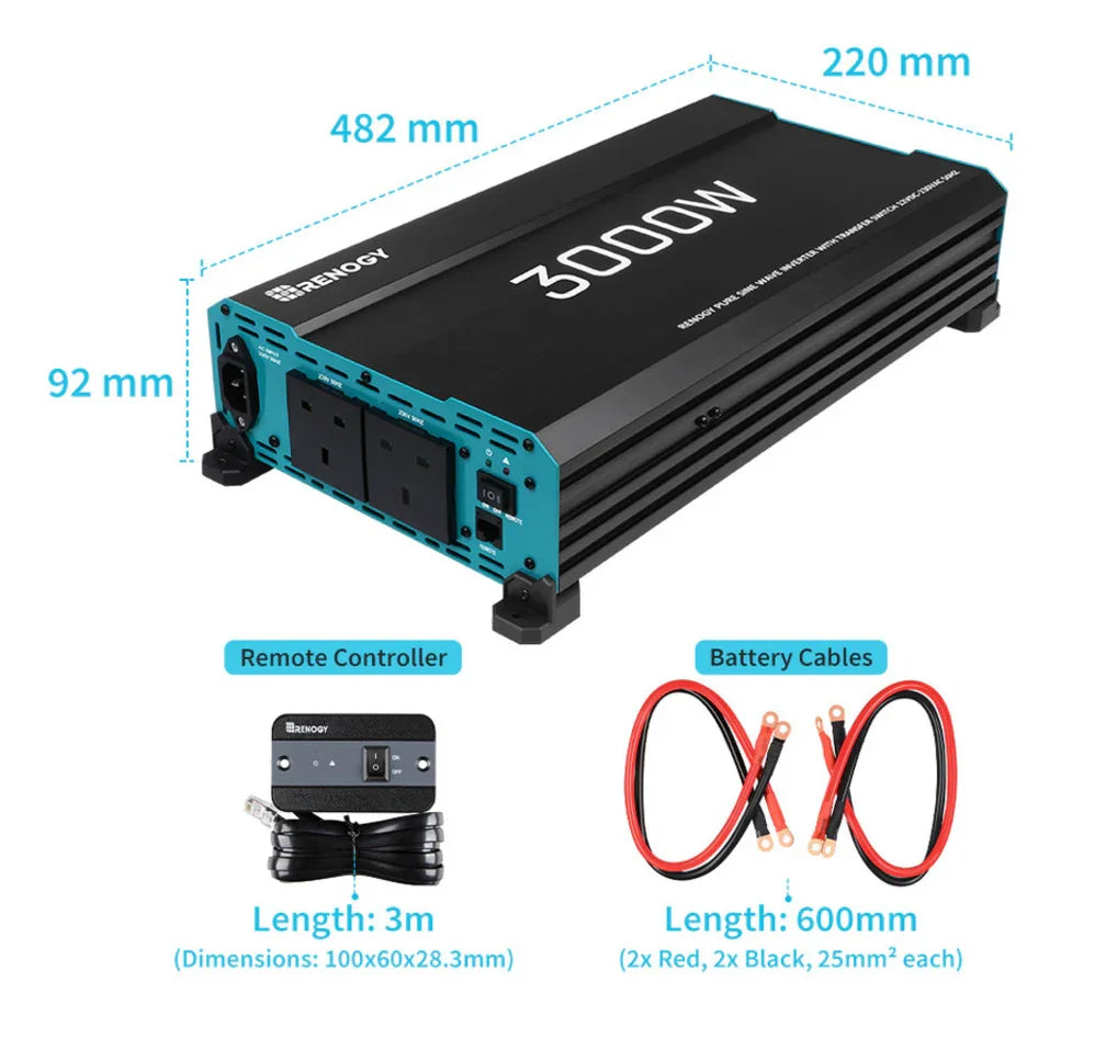 3000W 12V to 230V/240V Pure Sine Wave Inverter With English Standard Socket (with UPS Function)محول طاقة