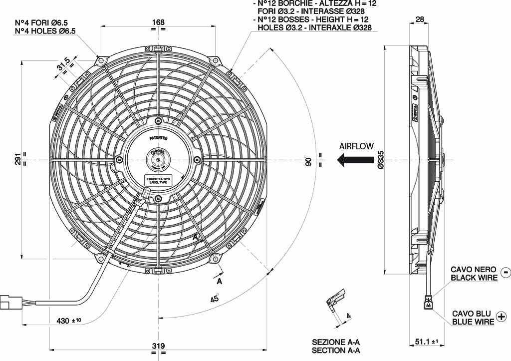 SPAL 12" (305mm) Cooling Fan VA10-AP10/C-61S (12v / 938 cfm / Pushing)