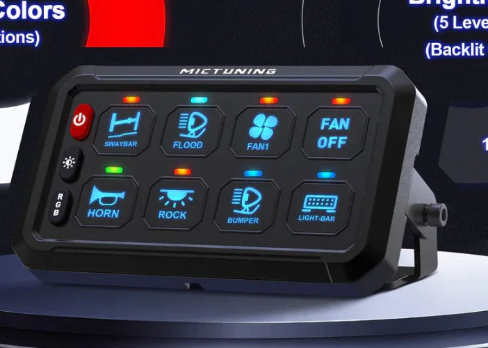 P1B RGB 5" 8 Gang Switch Panel, Color-Coded LED Indicator with Off Backlight