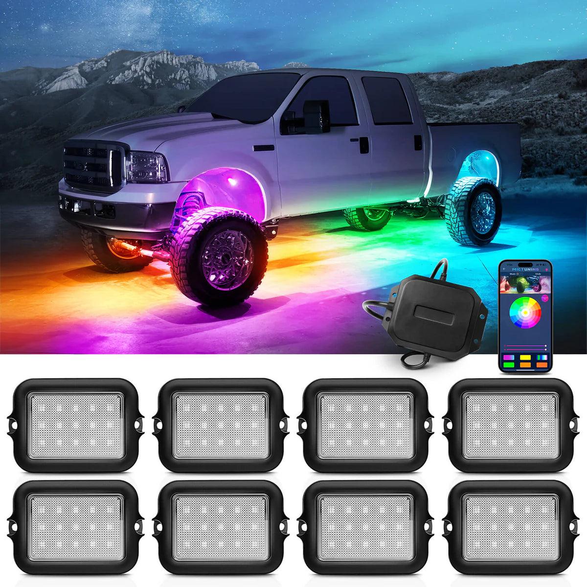 Y1 RGB+IC Dream Color LED Rock Lights Kit, 8-24 Pods Underglow Lights for Trucks with Chasing Effect