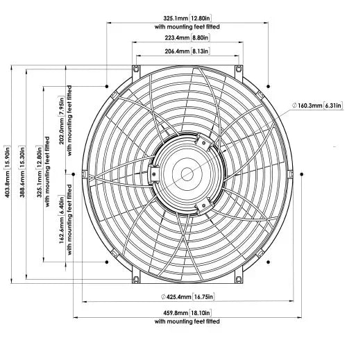 14" HIGH POWER THERMATIC® ELECTRIC FAN (12V) (#0107)-مروحة سيارة THERMATIC®  ( ١٢ فولت)