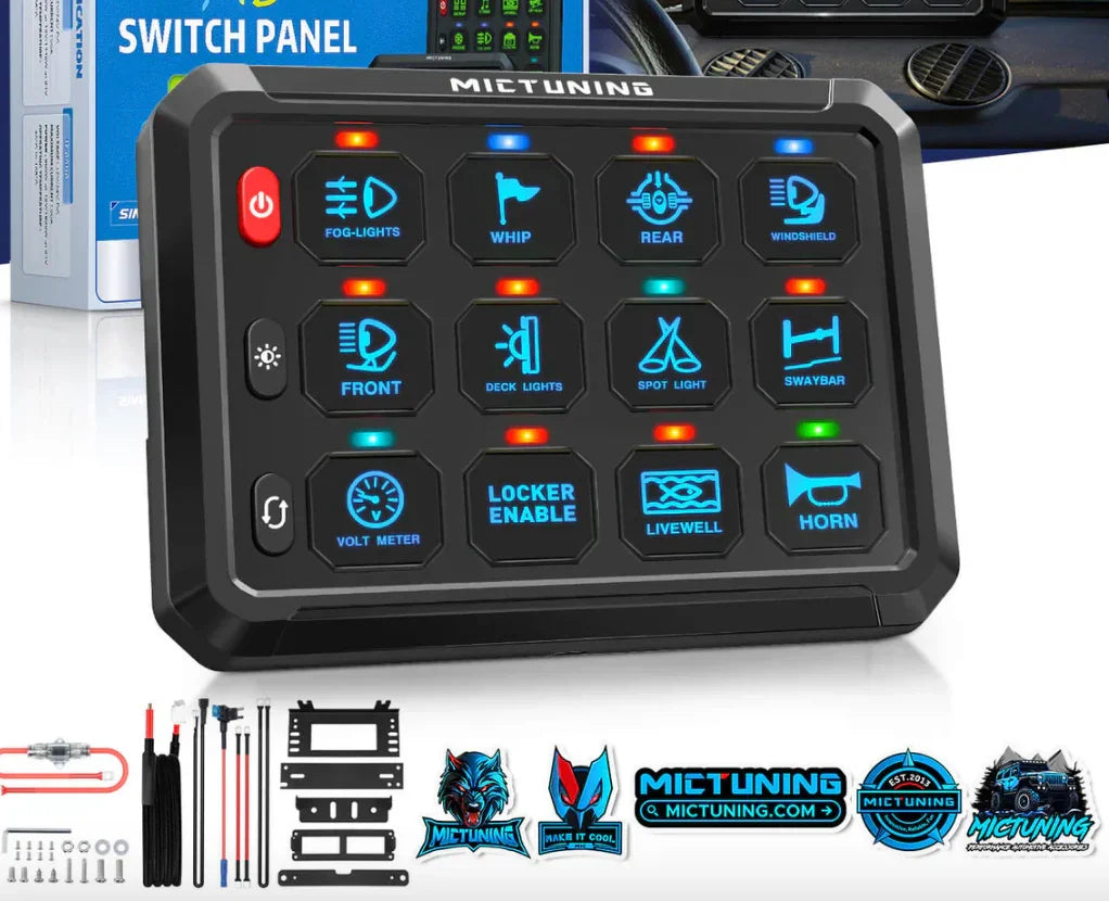 P1B Blue5" 12 Gang Switch Panel, Color-Coded LED Indicator with Off Backlight