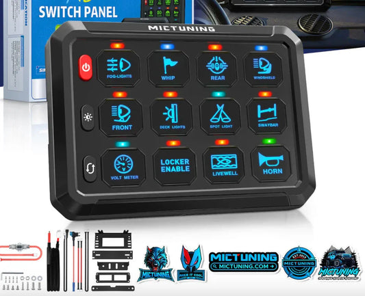 P1B Blue5" 12 Gang Switch Panel, Color-Coded LED Indicator with Off Backlight