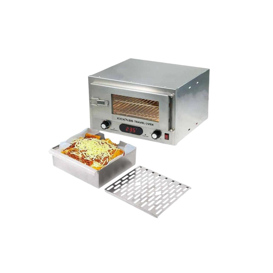 KickAss 12V 130W Portable Travel Oven Small - Glass Door, Thermometer & Tray