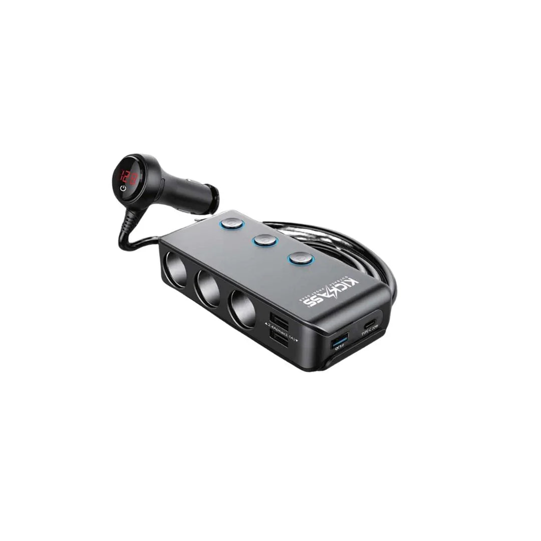 KickAss 3 Way Cigarette Socket Splitter with USB Ports