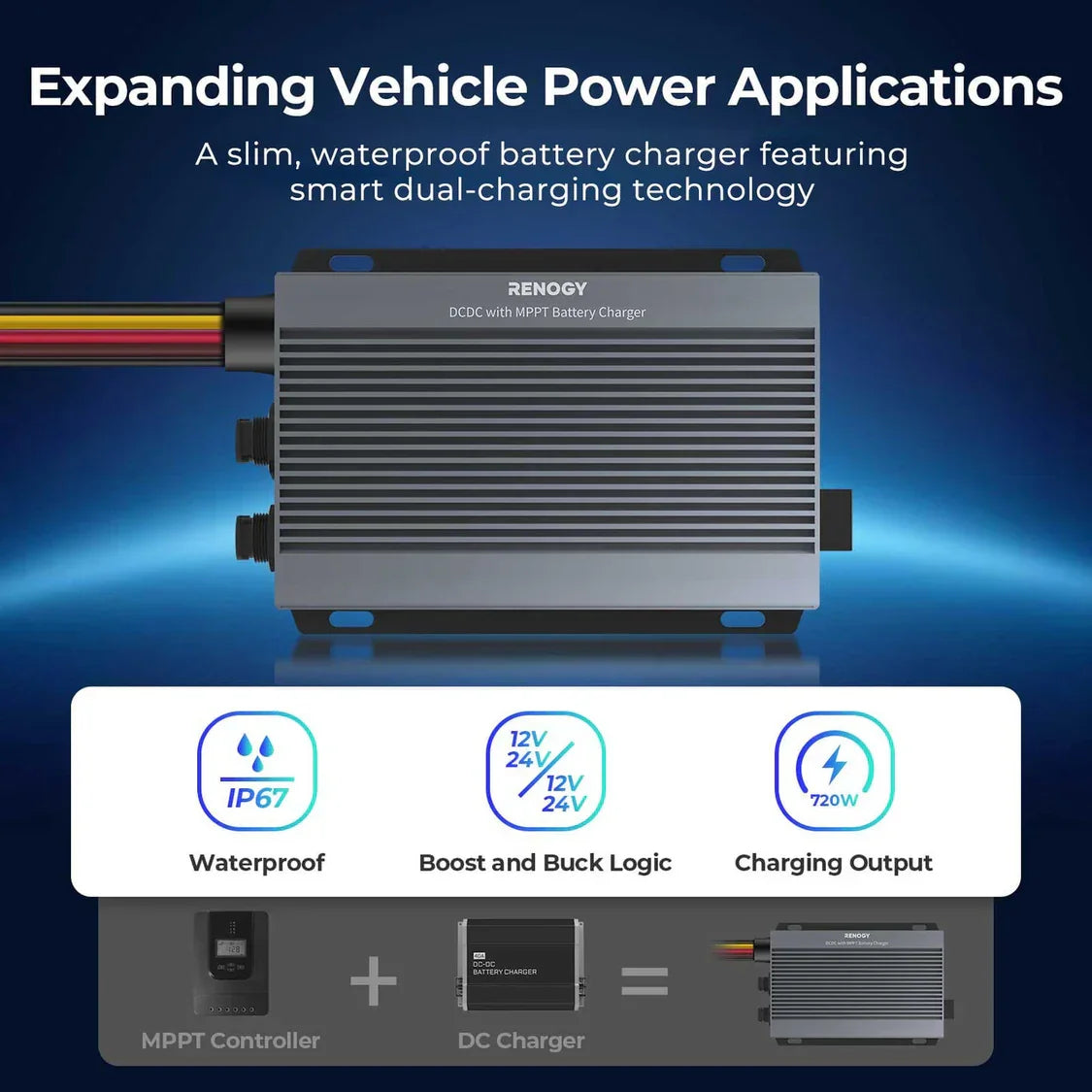 RENOGY 12V/24V IP67 50A DC-DC Battery Charger with MPPT شاحن بطارية