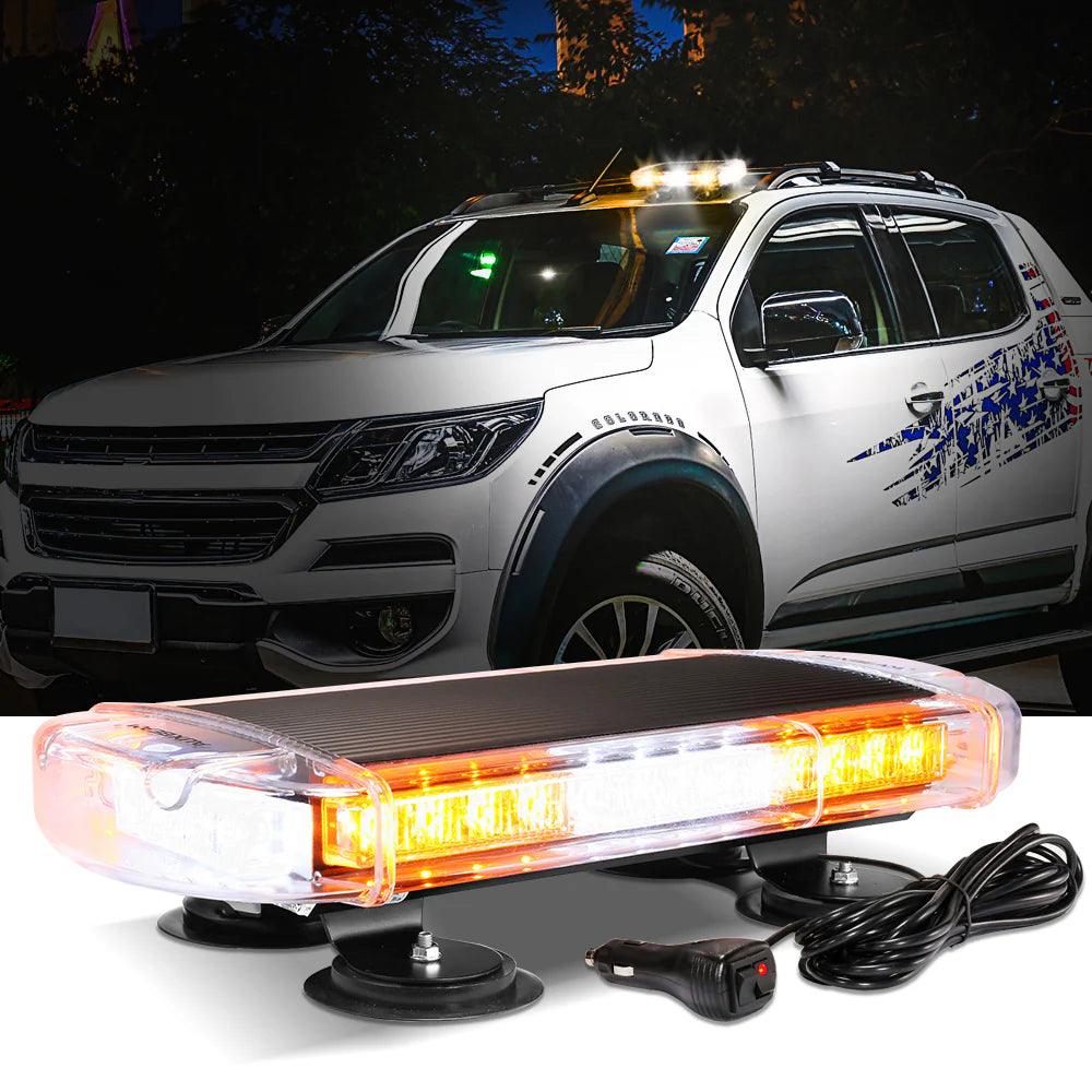 17" ROOFTOP STROBE FLASHING LIGHT BAR, 23 FLASHING MODES MAGNETIC MOUNT EMERGENCY SAFETY WARNING CAUTION BEACON LIGHTS- شريط إضاءة فلاش، 23 وضع فلاش، مع قاعدة مغناطيسية