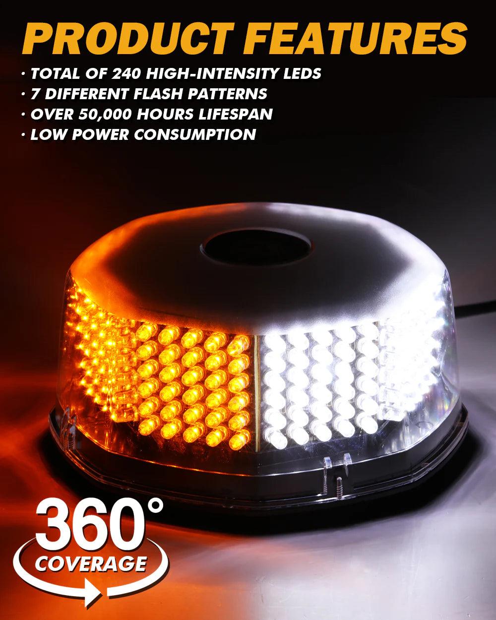 240 LED EMERGENCY WARNING ROTATING STROBE BEACON LIGHT WITH MAGNETIC BASE FOR 12V VEHICLE CARS TRUCK SNOW PLOW