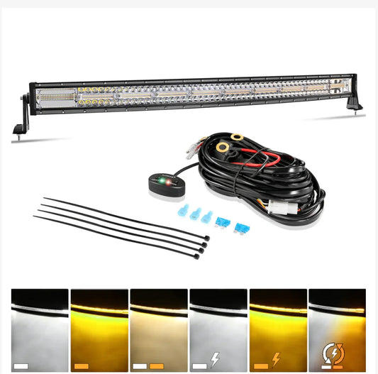 6 MODES SERIES AMBER AND WHITE LED LIGHT BARSCURVED