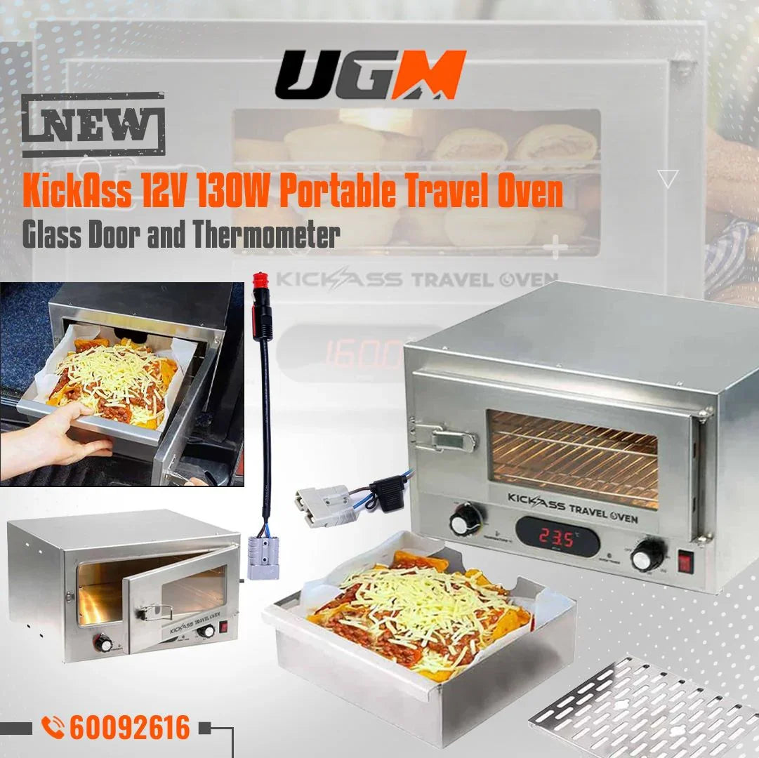 فرن 12 فولت مع باب زجاجي-KickAss 12V 130W Portable Travel Oven Small - Glass Door and Thermometer