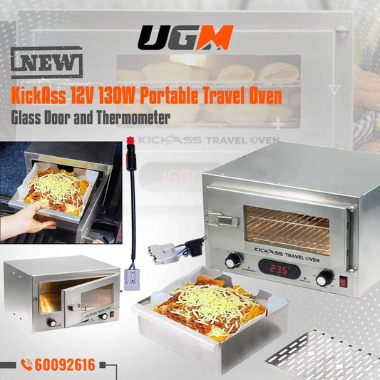 فرن 12 فولت مع باب زجاجي-KickAss 12V 130W Portable Travel Oven Small - Glass Door and Thermometer