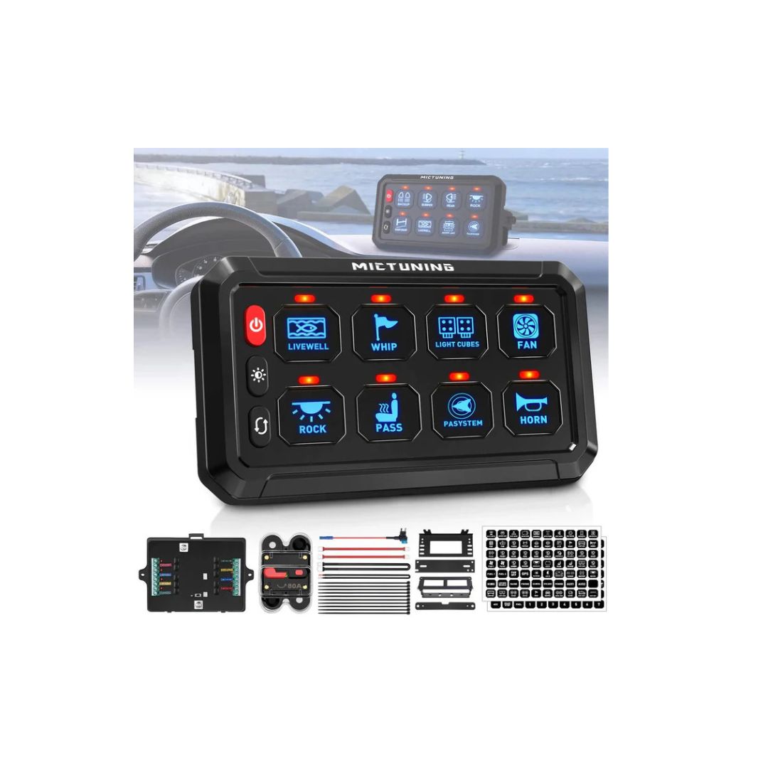 P1S-B Blue 8 Gang Switch Panel 5″ Multifunction Toggle Momentary Pulsed Circuit Control Box Switch Panel