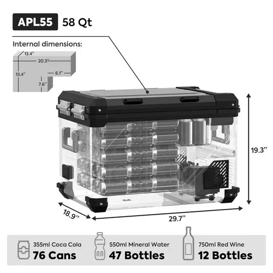 58QT APL55 Dual Zone 12 Volt Fridge refrigerator | ICECO - Silver (كرتون مفتوح)