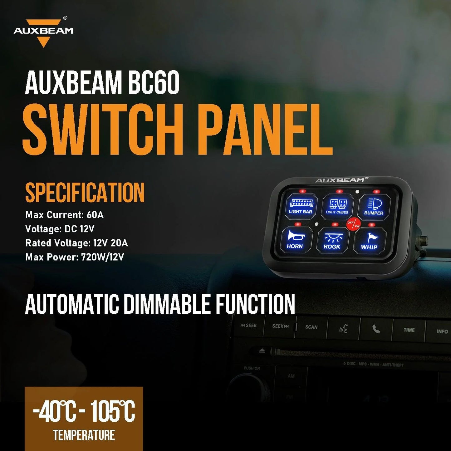 لوح مفاتيح - Single Series 6 Gang (BC60) LED Switch Panel, Off Road Light Controller (Blue)