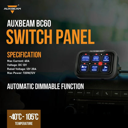 لوح مفاتيح - Single Series 6 Gang (BC60) LED Switch Panel, Off Road Light Controller (Blue)