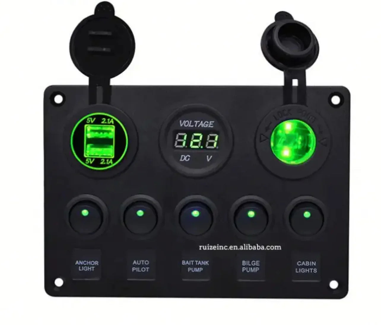 Switch panel 5 button - green light
