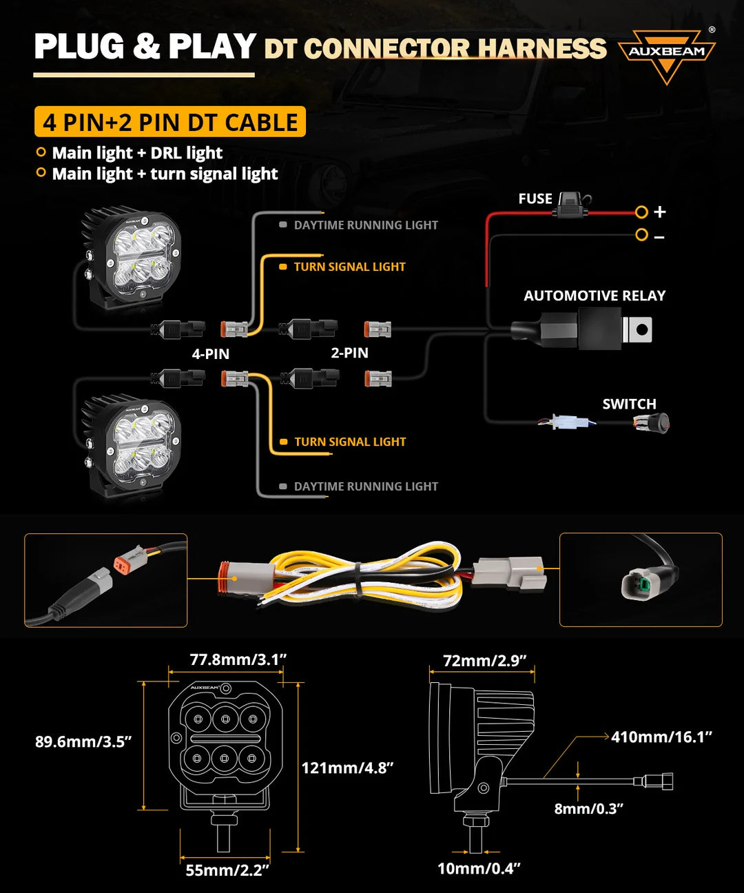 X-PRO SERIES | 3 INCH 84W LED COMBO POD LIGHT OFF ROAD LIGHTS WITH WHITE DRL&AMBER TURN SIGNAL LIGHT