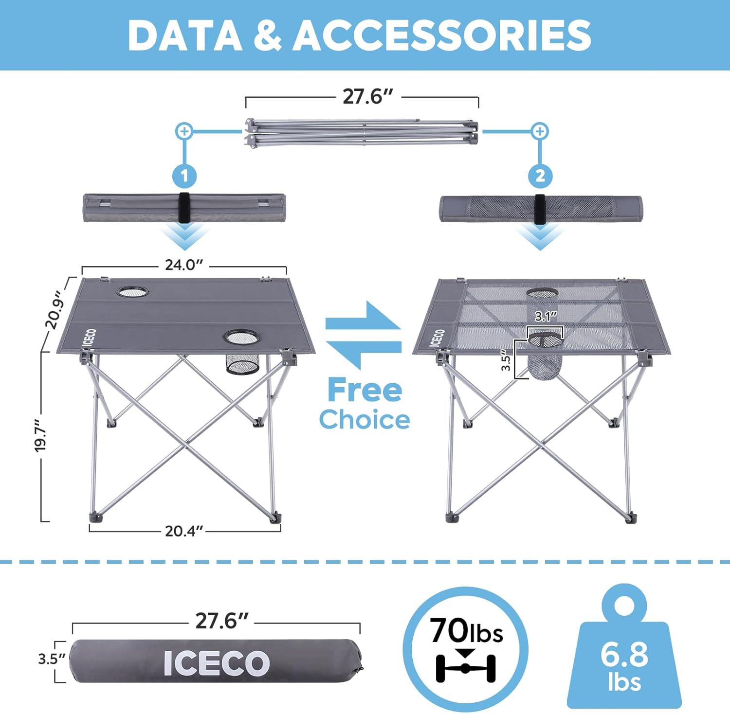 ICECO Portable Folding Camping Table طاولة تخييم