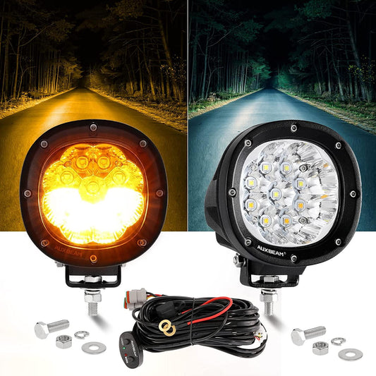(2PCS/SET) 4 INCH LED PODS DRIVING LIGHTS WHITE&AMBER 6 MODES WITH WIRING HARNESS