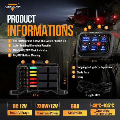 لوح مفاتيح - Single Series 6 Gang (BC60) LED Switch Panel, Off Road Light Controller (Blue)