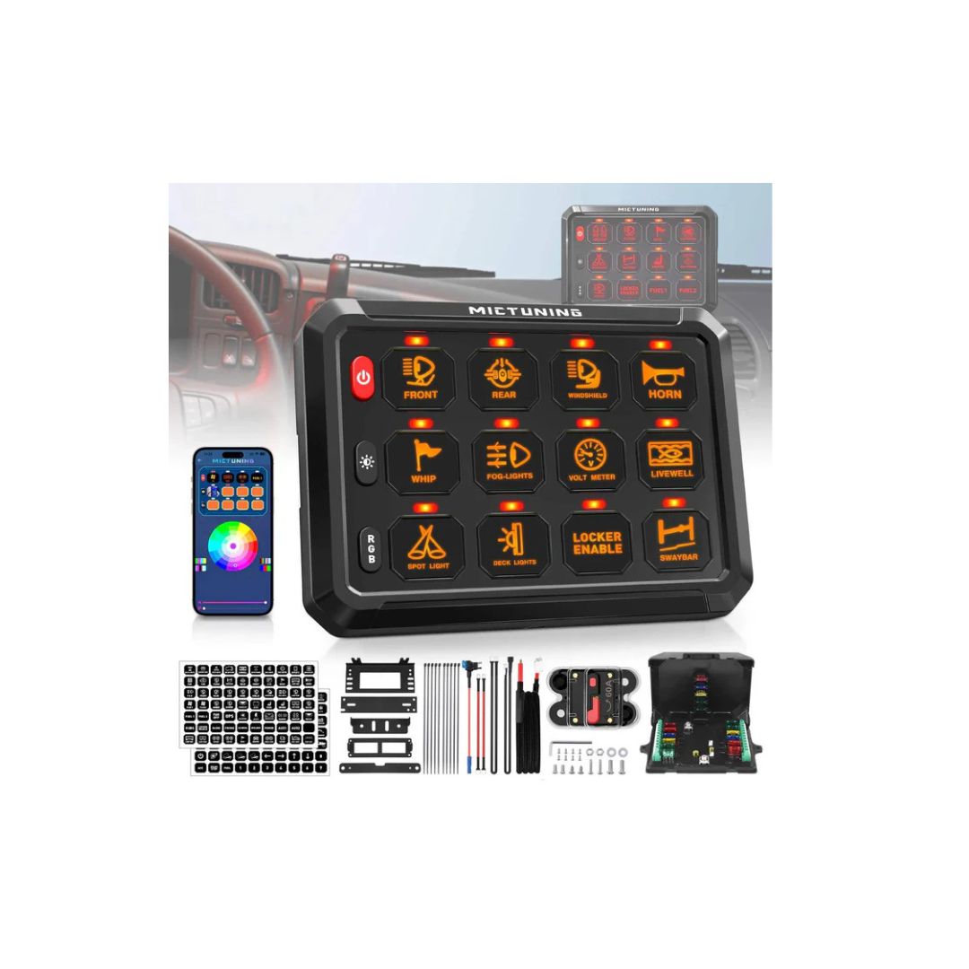 Bluetoothبلوتوث /١٢ دقمة 12 Gang 5" RGB Switch Panel P1s, High Power 5-Level Brightness, Multifunction Touch Toggle Switch