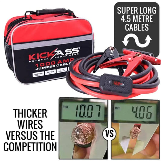 KickAss Jumper Cables - 1000 Amp - 4.5M - 2 AWG - Surge Protected