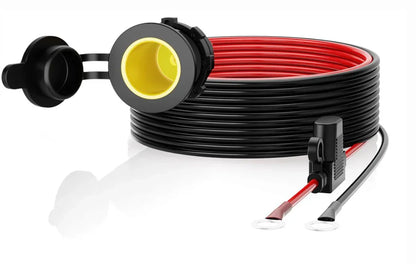 Car Female Cigarette Lighter Plug Threaded Socket with 0.33" Ring Eyelet Terminals 12ft Cable 12AWG 12V 24V, Battery Cord with Inline Blade Fuse 25A 20A