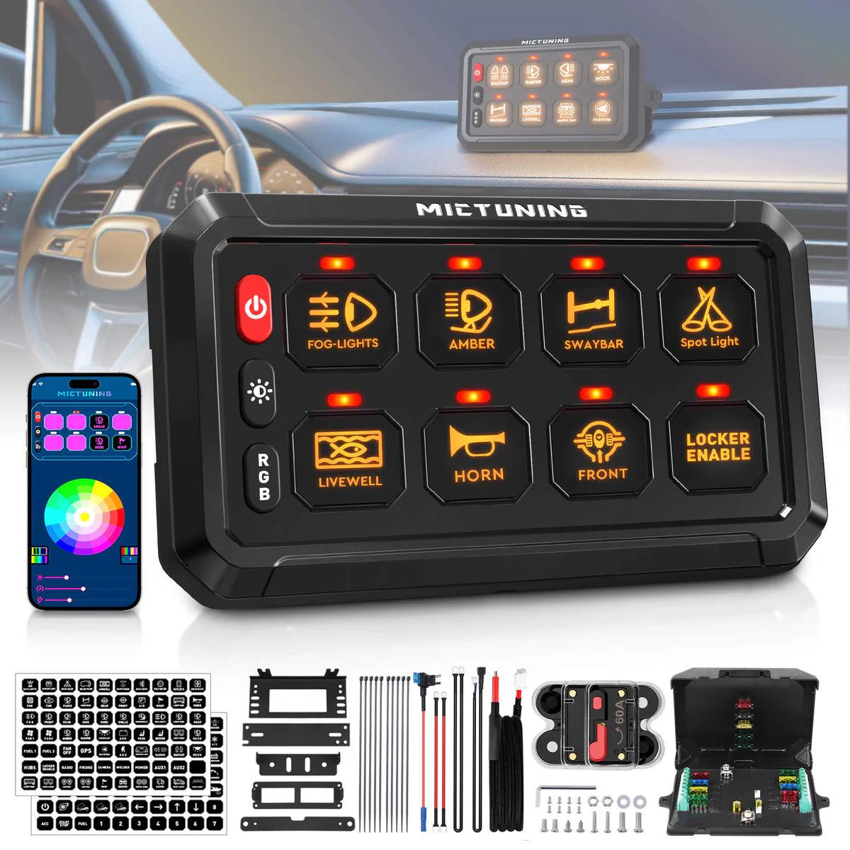 Bluetooth بلوتوث /٨ دقمة 8 Gang 5" RGB Switch Panel P1s, High Power 5-Level Brightness, Multifunction Touch Toggle Switch