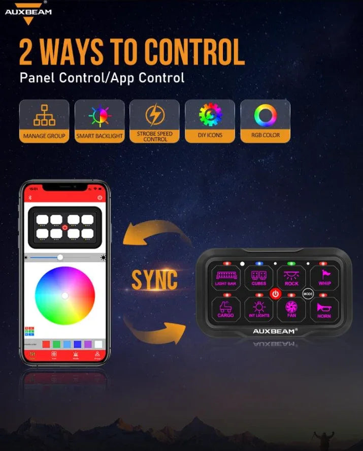 بلوتوث سويتش بانال AR Series 8/6 Gang LED Switch Panel,Off Road Light Controller