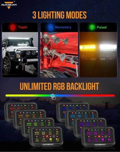 بلوتوث سويتش بانال AR Series 8/6 Gang LED Switch Panel,Off Road Light Controller
