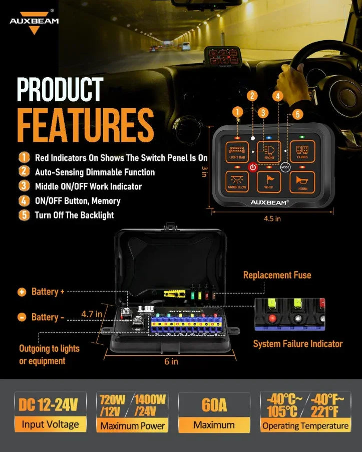 بلوتوث سويتش بانال AR Series 8/6 Gang LED Switch Panel,Off Road Light Controller