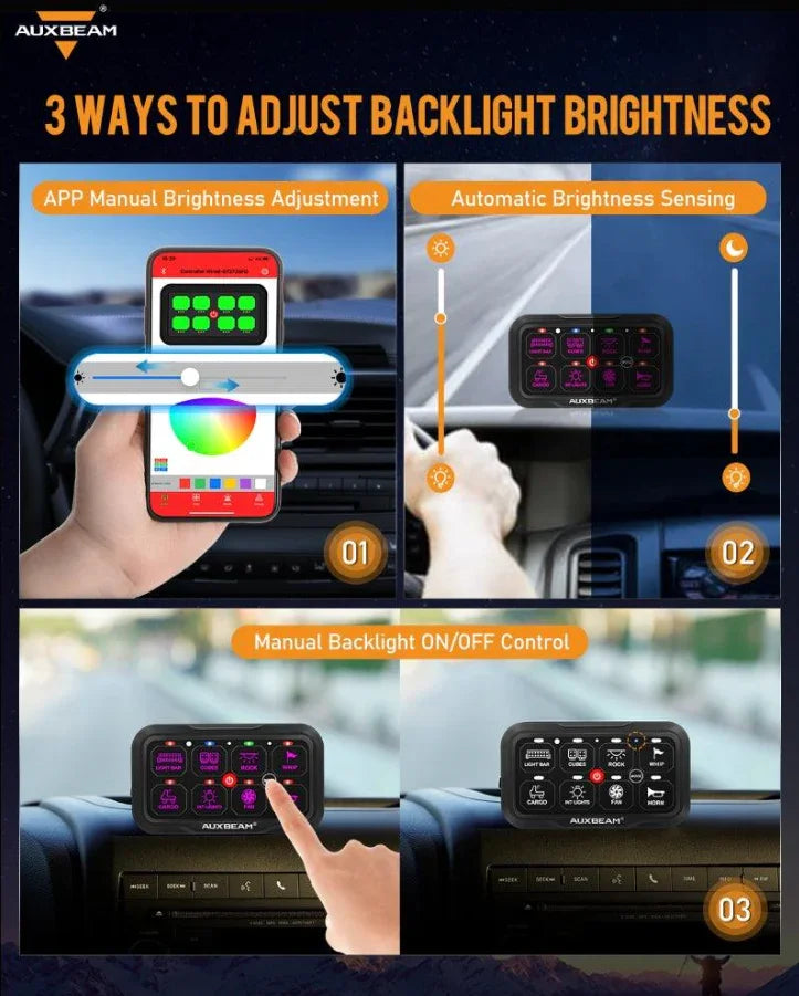 بلوتوث سويتش بانال AR Series 8/6 Gang LED Switch Panel,Off Road Light Controller