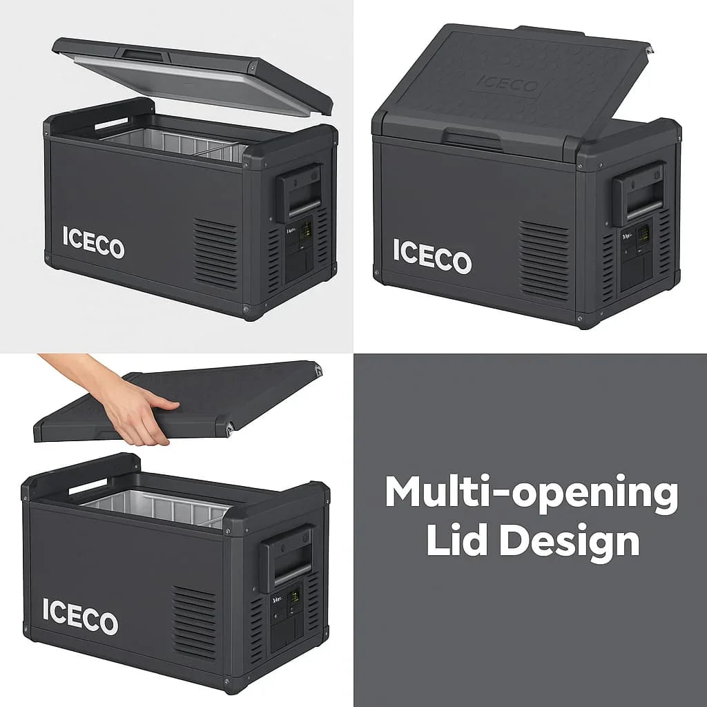 ICECO VL35ProS 12v refrigerator, 37Qt/35L Portable Freezer Powered by SECOP, Reversible&Removable Lid, 12/24V DC & 110-240V AC, 0°F to 50°F, 12v Freezer RV Car| With Slide&Battery

