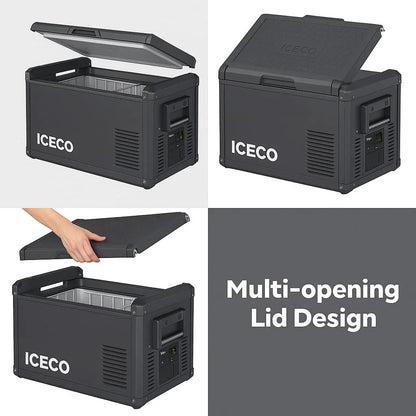 ICECO VL35ProS 12v refrigerator, 37Qt/35L Portable Freezer Powered by SECOP, Reversible&Removable Lid, 12/24V DC & 110-240V AC, 0°F to 50°F, 12v Freezer RV Car| With Slide&Battery
