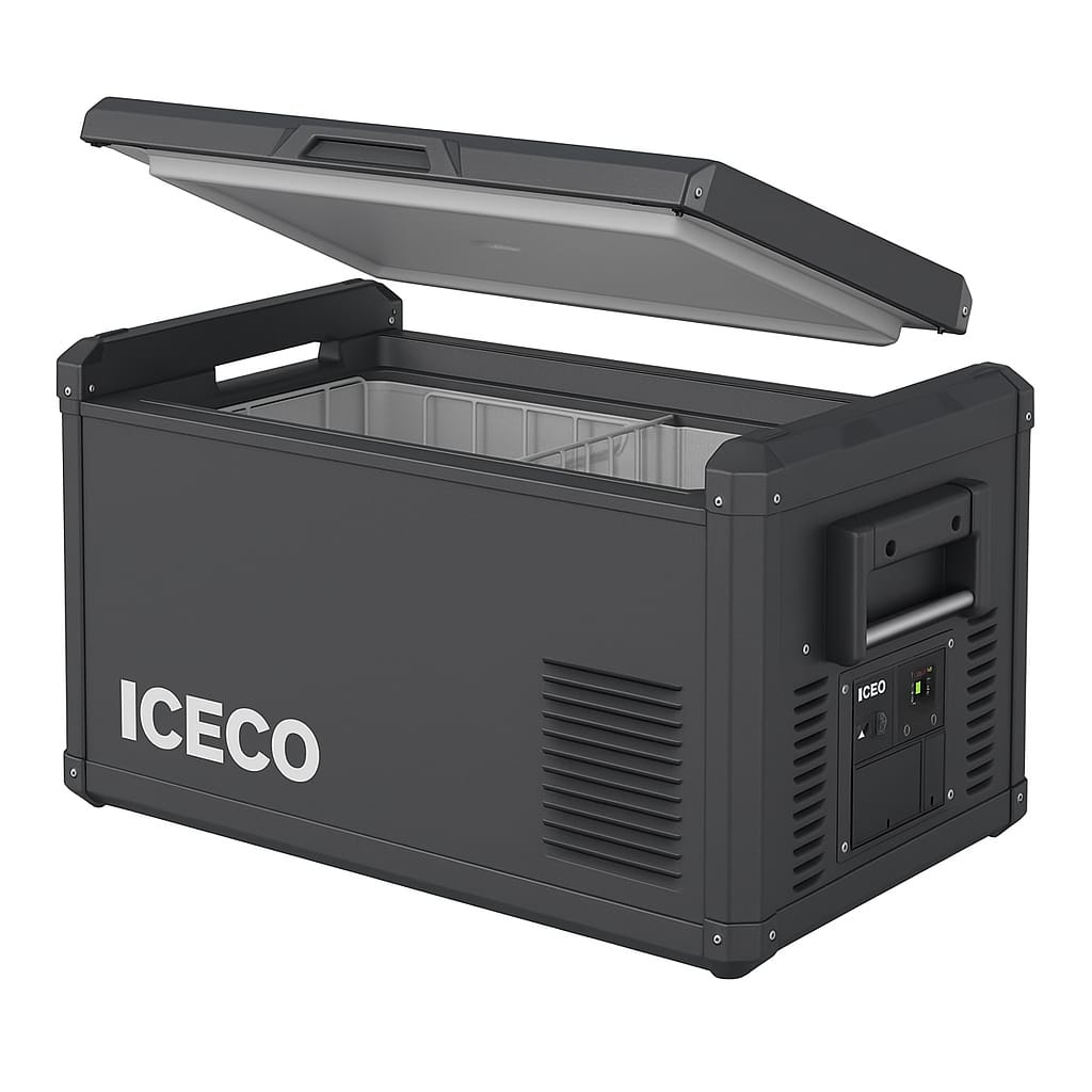 ICECO VL35ProS 12v refrigerator, 37Qt/35L Portable Freezer Powered by SECOP, Reversible&Removable Lid, 12/24V DC & 110-240V AC, 0°F to 50°F, 12v Freezer RV Car| With Slide&Battery
