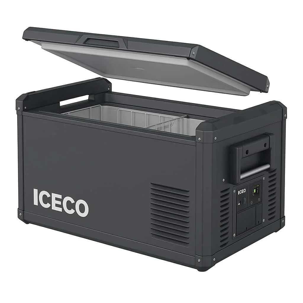 ICECO VL35ProS 12v refrigerator, 37Qt/35L Portable Freezer Powered by SECOP, Reversible&Removable Lid, 12/24V DC & 110-240V AC, 0°F to 50°F, 12v Freezer RV Car| With Slide&Battery
