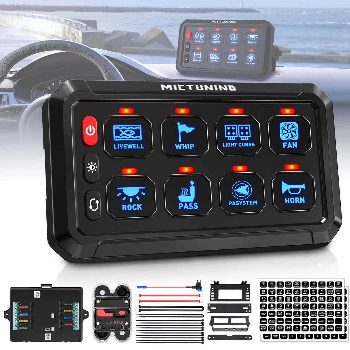 P1S-B Blue 8 Gang Switch Panel 5″ Multifunction Toggle Momentary Pulsed Circuit Control Box Switch Panel