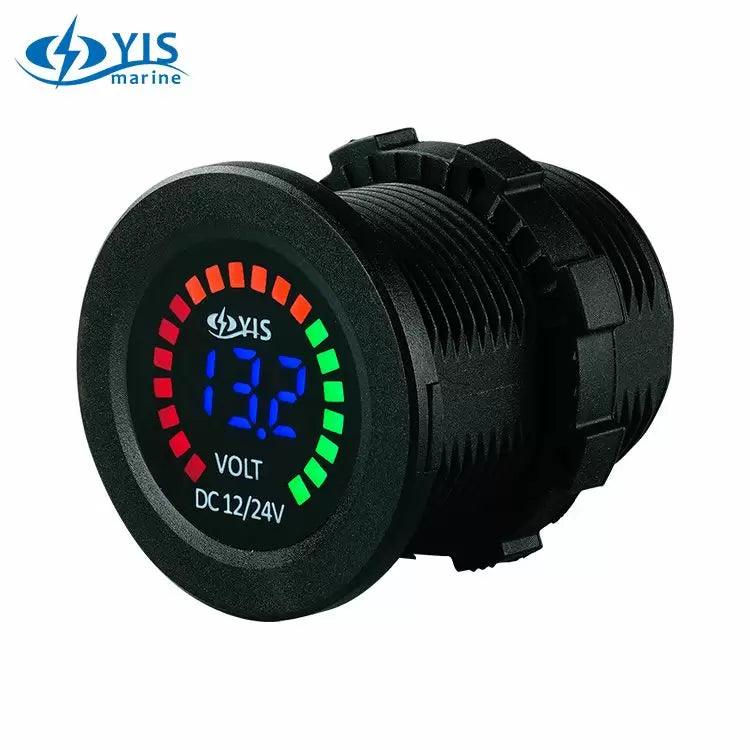 DC 12V / 24V Waterproof Voltage Meter With Round Battery Level Display