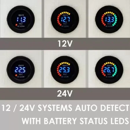 DC 12V / 24V Waterproof Voltage Meter With Round Battery Level Display