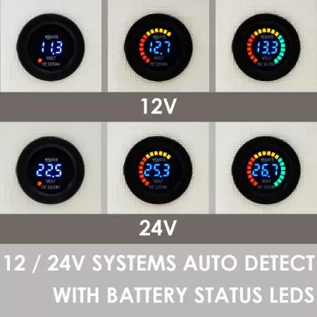 DC 12V / 24V Waterproof Voltage Meter With Round Battery Level Display